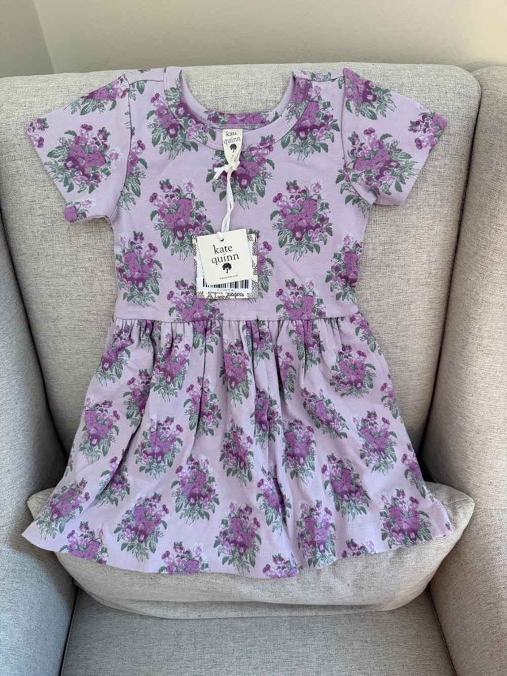 2T - NWT - kate quinn Lavender Floral cotton Dress with Purple Blooms